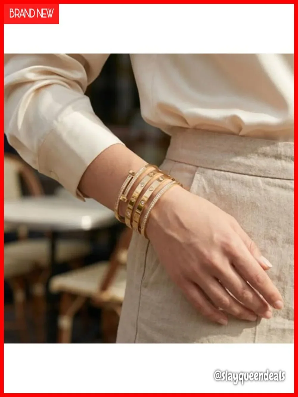 18K Gold Plated Stainless Steel Stackable Bangle Bracelets Set of 4 Non-Tarnish